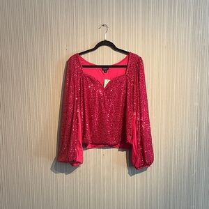 Plus size Torrid sweetheart neck pink sequin blouse